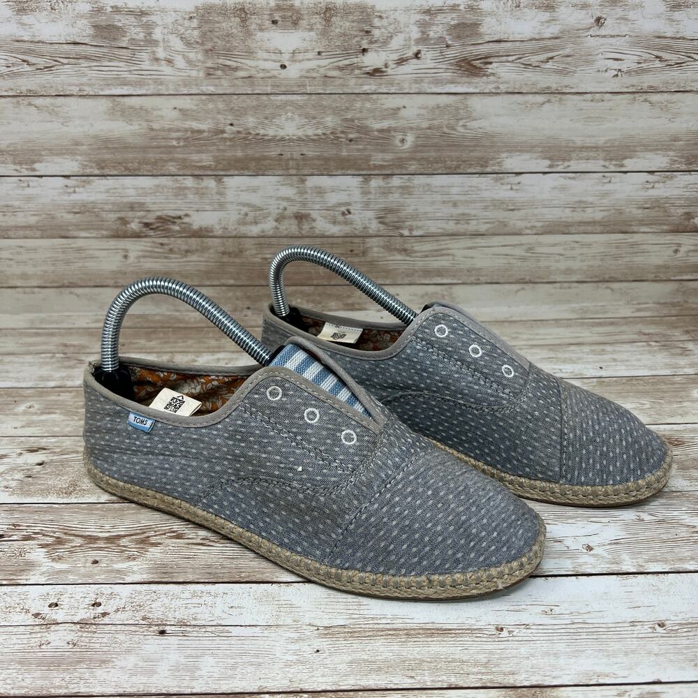 TOMS Blue & White Polka Dot Slip-On Flat Espadrille Women's 8